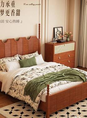 中古风全MP-315#木古床1.8米主卧双大床法式复轻奢黑色1.5人实小