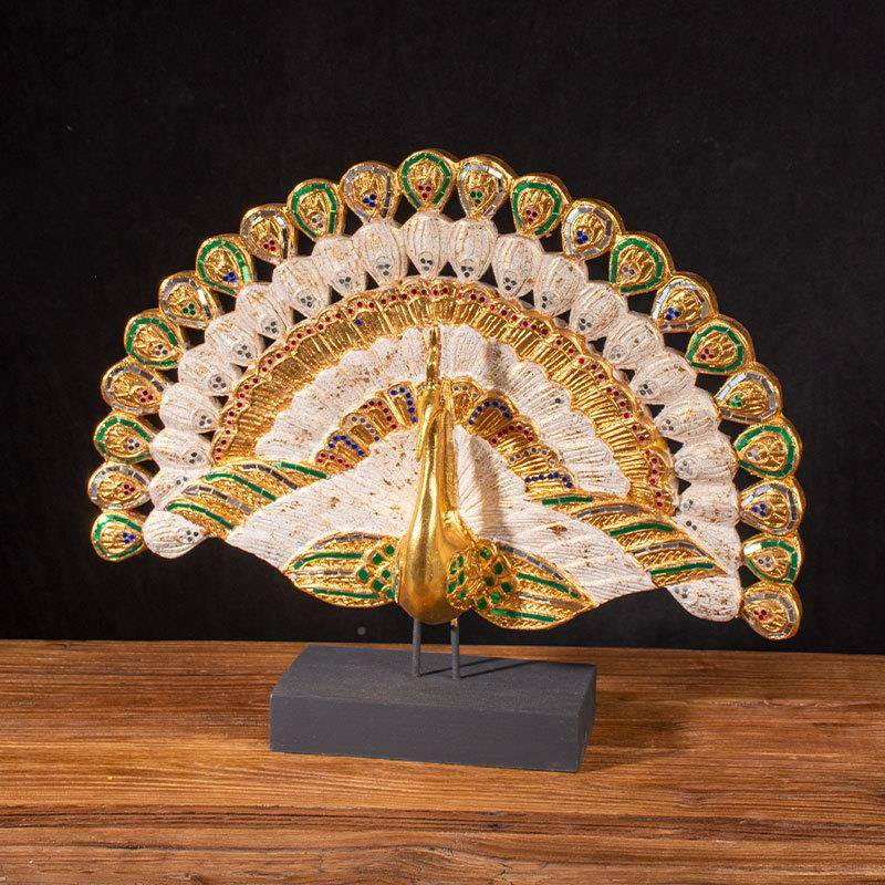 东南亚风格木质工艺品孔雀开屏家饰摆品摆件CUG客厅玄关桌面居装