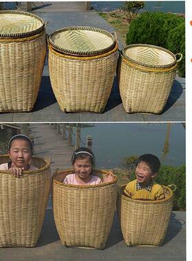 湘田西TIW手竹编工竹筐小大号筐家用园厨收房纳筐超市展示筐带盖