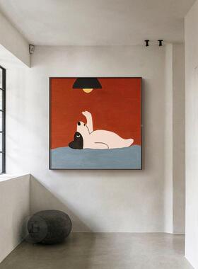 正方形厅饰画卡通小狗红色客儿童房壁画墙现代装轻NPD奢高档玄关