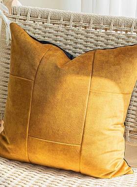 复古奢丝绒抱枕接垫高档中古金黄色绒轻面靠拼样板ENP房软装方枕