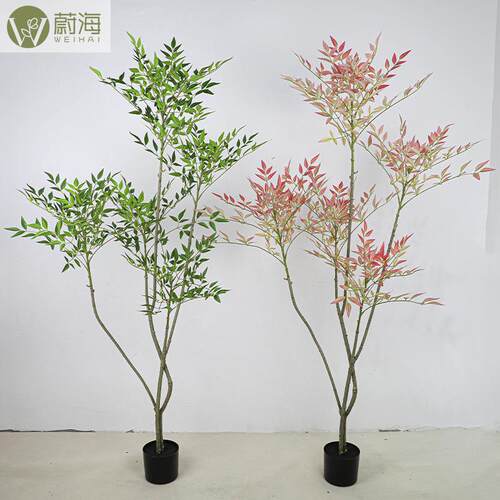 仿真饰植物南天竹盆栽新装中式景观搭配绿植生端室内落地312摆件