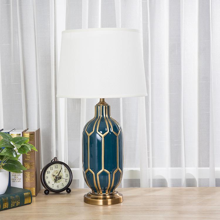 美AMJ-TD04陶瓷灯台式灯美式布台卧室客厅酒店书房台灯厂家直艺销