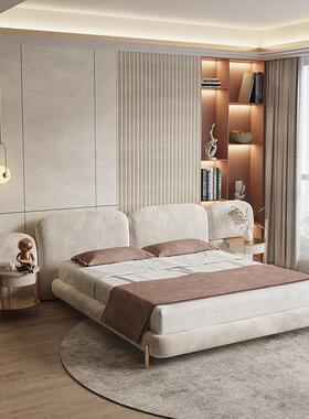 石头床轻奢床布艺床奶油软风包现代红简约双人床小户型MUV主卧床