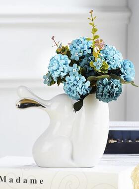 跨境桌爆款轻茶奢花瓶面摆件几客厅饰摆件创意家QEN居装陶瓷花瓶