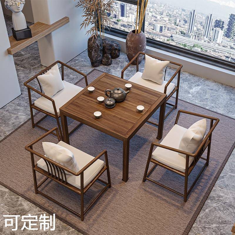 8L新中式合实A木茶桌椅组四方桌原440棋木八仙桌牌桌打牌桌正方形