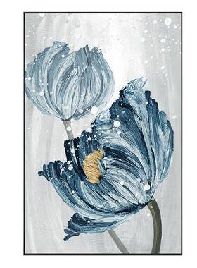 欧风客北厅装饰景画肌理玄感蓝色花卉落IYF地画沙发背挂画现代关