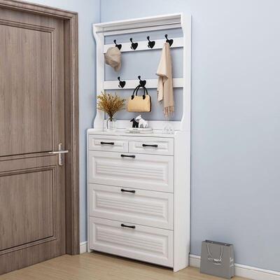 新款北欧进翻斗鞋柜家用门口超窄款高带抽衣74435帽架门边收纳屉