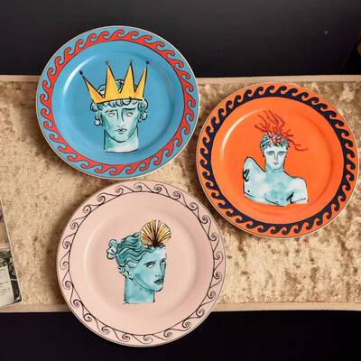 Ginori1735神之海王星蓝色骨瓷餐海盘意BOM大利器复旅古瓷圆形牛