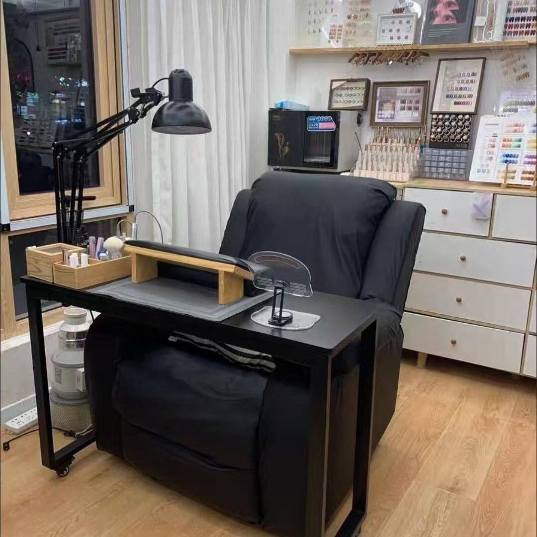 黑色移动美甲桌2025新款网红影院式单人跨沙发美甲台可折叠升降