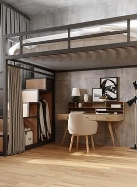 型JGP1铁间艺单身公寓小户实51595阁楼阁式床简约省空多功能高架