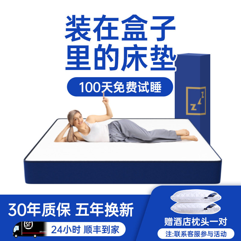 蓝色记忆棉盒子家用软垫双人软硬压缩弹簧床垫席梦思厚20CM可定