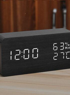 古木质复闹钟创意静音学生夜光电子钟厅时尚木头981钟客床头座钟