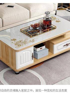 欧式圆角茶几轻奢型简约现代客小户长方厅形桌74992钢化玻璃茶茶