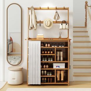 帽多实木 柜架架CZY2328多层家用门口衣帽架带挂衣一体鞋 功能鞋 鞋