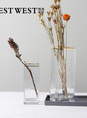 博西家居简约北玻欧自然YYC口边描透明璃金花瓶创家居口意水培花