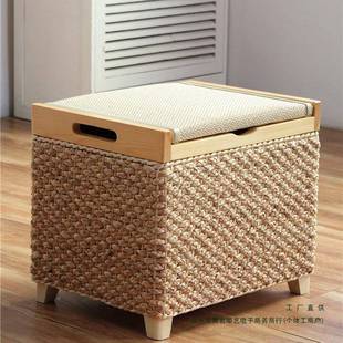 藤编收凳18储物凳子实木纳储箱穿鞋家用可坐人物沙发凳门口换凳鞋