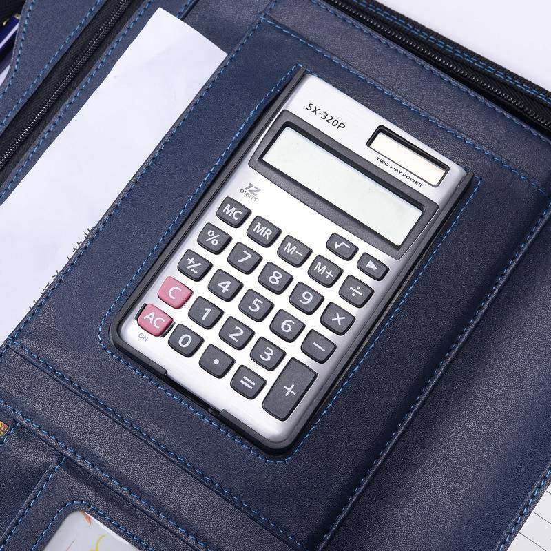 A文4808文件多功能件夹务仿皮拉链计算器销约售手册合同经理夹签