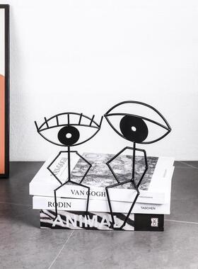 欧式简约创意黑色件线条眼睛电摆样间售楼部家居BBI客厅视柜板装