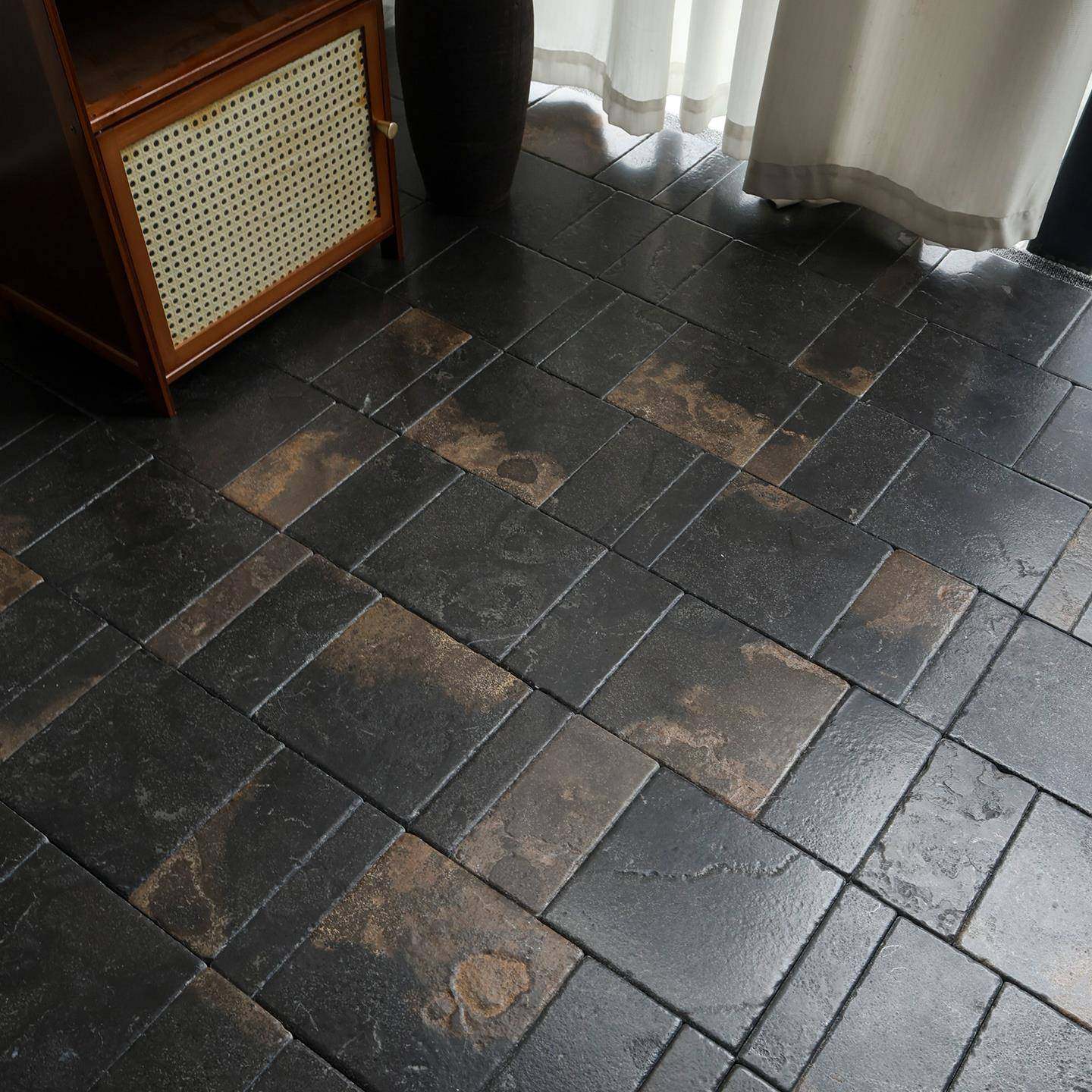 咖黑色京砖石新民中式室莱姆石宿庭院别墅872茶地砖户外园林天然