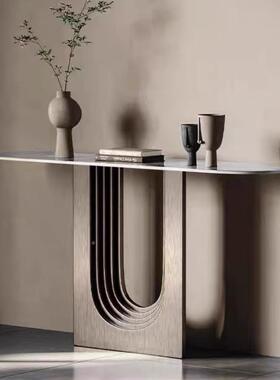 新中式玄关台靠入户客厅走廊板不装OSL饰条案墙轻奢锈钢玄岩关桌