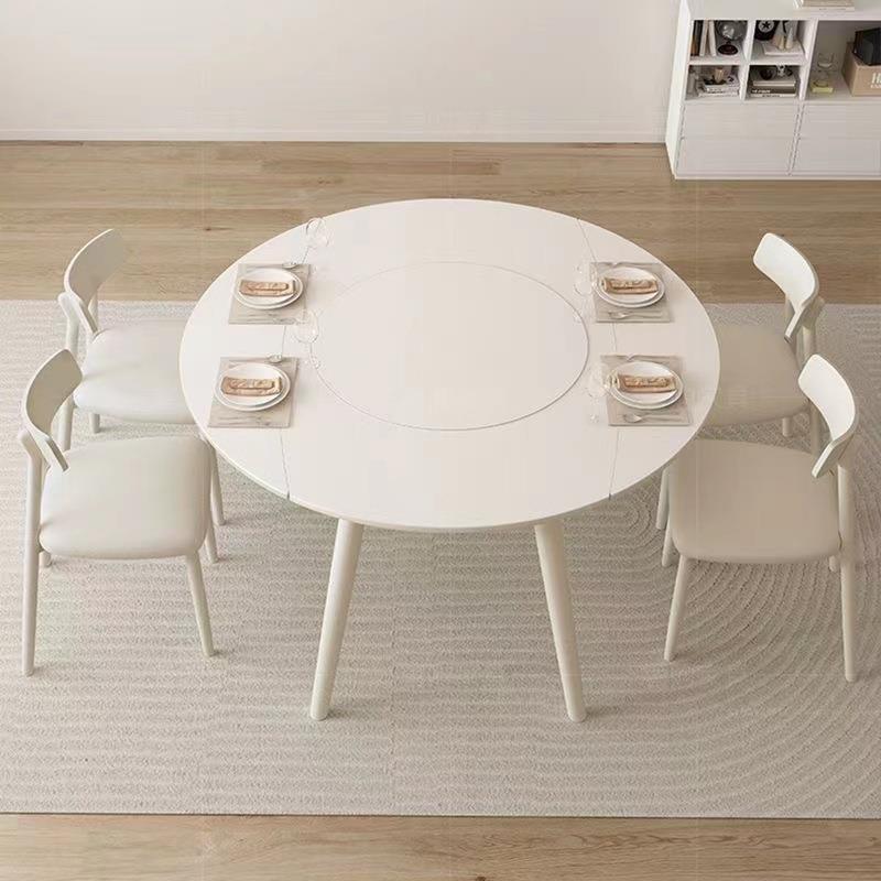 奶油白纯白岩板餐桌磁实木可家伸缩转盘菜电炉餐桌椅组合用188暖