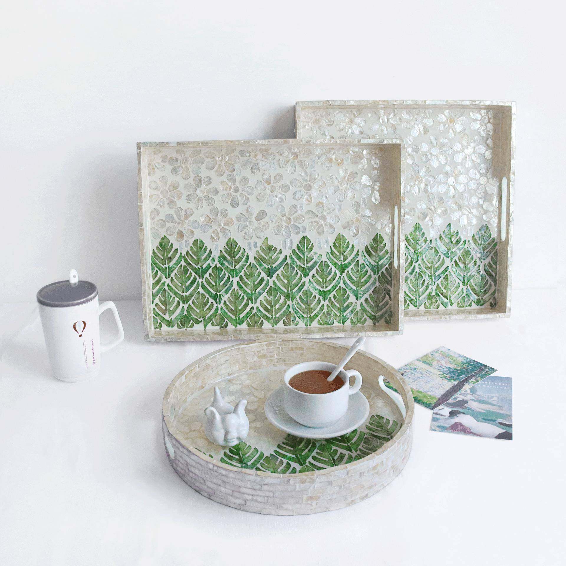 北欧in彩FVB贝壳纳托盘家用收方形茶盘木制桌物面样板间置s盘,家居饰品,香薰托盘,淘宝优惠券,粉丝福利购,淘宝优惠卷