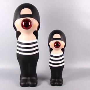 简约黑白条纹可爱卡通小女孩人物雕塑摆件设计师家居装饰品