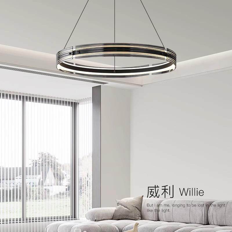 轻奢意式客厅高级感吊灯现代简约铝材大气玻璃吊灯个性极简圆形灯