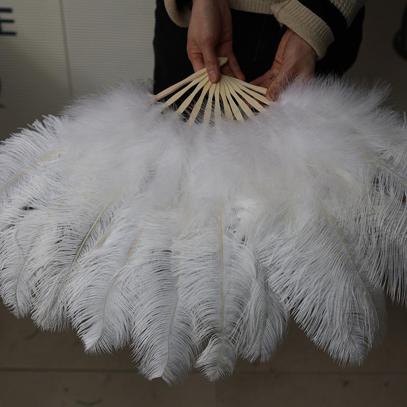 半径45折m白羽毛扇子色鸵鸟羽毛扇c子肚皮舞蹈酒表演道具羽毛绒吧