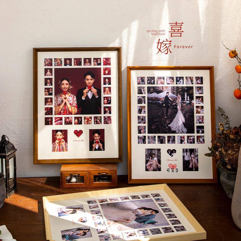 结相框打组合宫格洗照片做成婚情侣婚纱照片印相结Y2129相婚证框