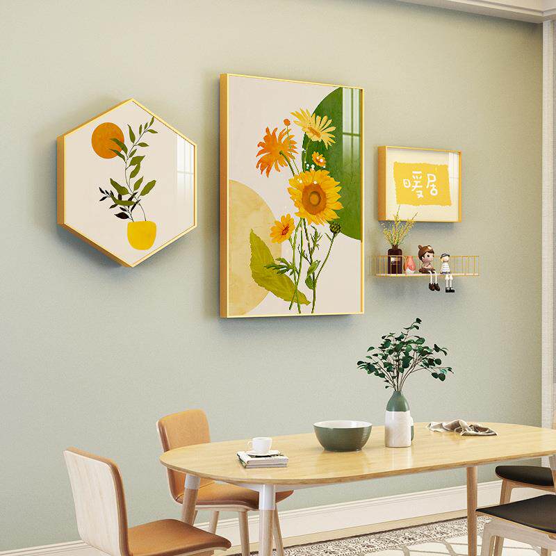 现代餐装饰晶瓷画壁画组合铝合金TTS画墙厅上壁铁艺置物架挂饰画