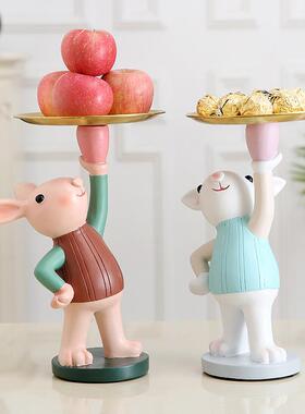 2023北创富贵兔意兔子托新年乔迁盘居摆件欧礼品钥匙首新饰收纳玄