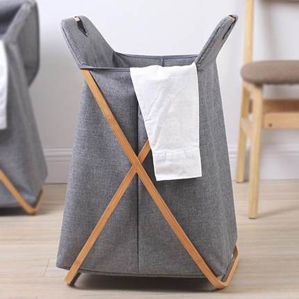 楠竹简约s脏衣服收n筐可折叠家iMG004用X架纳带盖加厚布艺脏衣篓