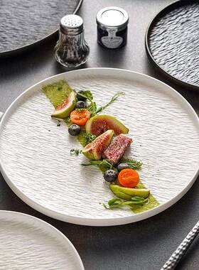 牛排陶盘餐盘瓷高颜西值商用RAQ意面盘子耐磨岩餐石饭盘高级仪式