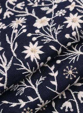 料家供E21596应裙棉麻绣花布日式花卉刺绣布厂箱包抱枕面料