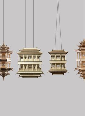 新中玄式古建筑八亭角模型倒影饰摆YH001件书房关售楼处酒灯店装