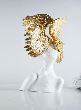 现代创装意艺术翅膀人雕塑树脂摆件客厅家GD-A577居装饰品样摆板