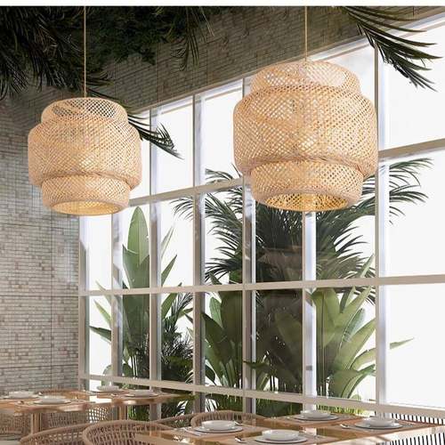 竹编吊镂灯藤艺日笼式藤编灯创意空饭店火锅店餐厅茶309室竹编挂