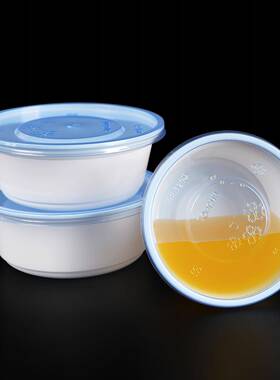 600/800/1000ml圆形白色餐盒蓝盖一次性碗密封防漏麻辣烫打包盒