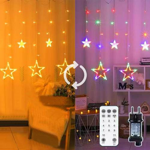无极双色星星窗帘灯LED31V圣诞节日2.3米138灯遥控控制