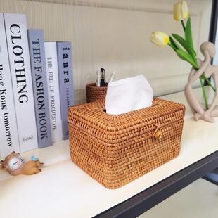 华飞藤编抽纸盒手工编织客厅车载复古田园风藤编纸巾盒