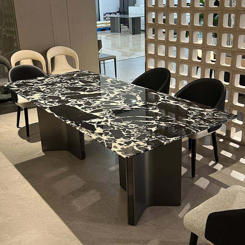 式轻不锈9696钢天意然大理石石餐桌家奢用高级感小户奢型饭桌椅子
