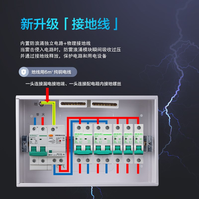 珠开珠江防雷漏电断路器家用2P空气开关带接地保护器R63a32A防触