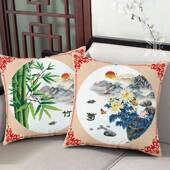 5YA3F76TT7SS1梅兰竹菊十字绣抱枕202客新款 绣线自己绣风厅卧室刺
