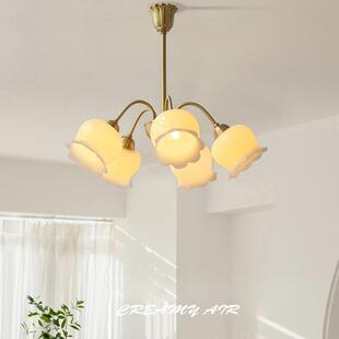轻铃兰花朵油法式 简约客748厅餐厅室吊灯灯具 奶灯卧复古奢美式