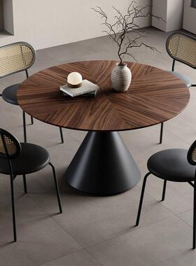 意式古风极简胡木花岩板餐桌YHX45664家小户型用餐桌椅圆形桃组拼