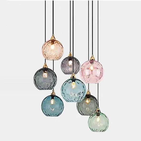 北欧现代简约彩色水纹璃玻45394球吊灯卧室床吊头灯创圆意餐厅吧