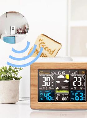 F多能电功子闹报3365钟彩屏天气预气象站黑色电波钟R无线气象钟