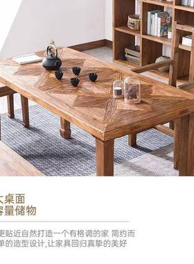 老榆木茶几书桌椅实家木榫长卯条QAX茶桌复古中式形用原木餐桌茶